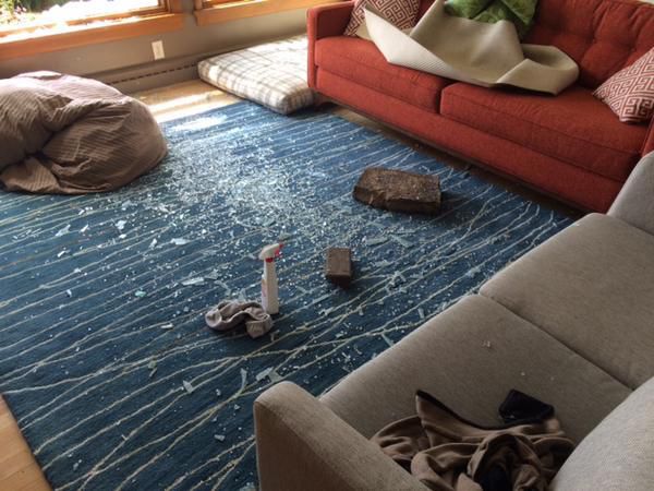 Rock thrown through window